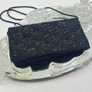 Beaded Black Evening Bag with strap